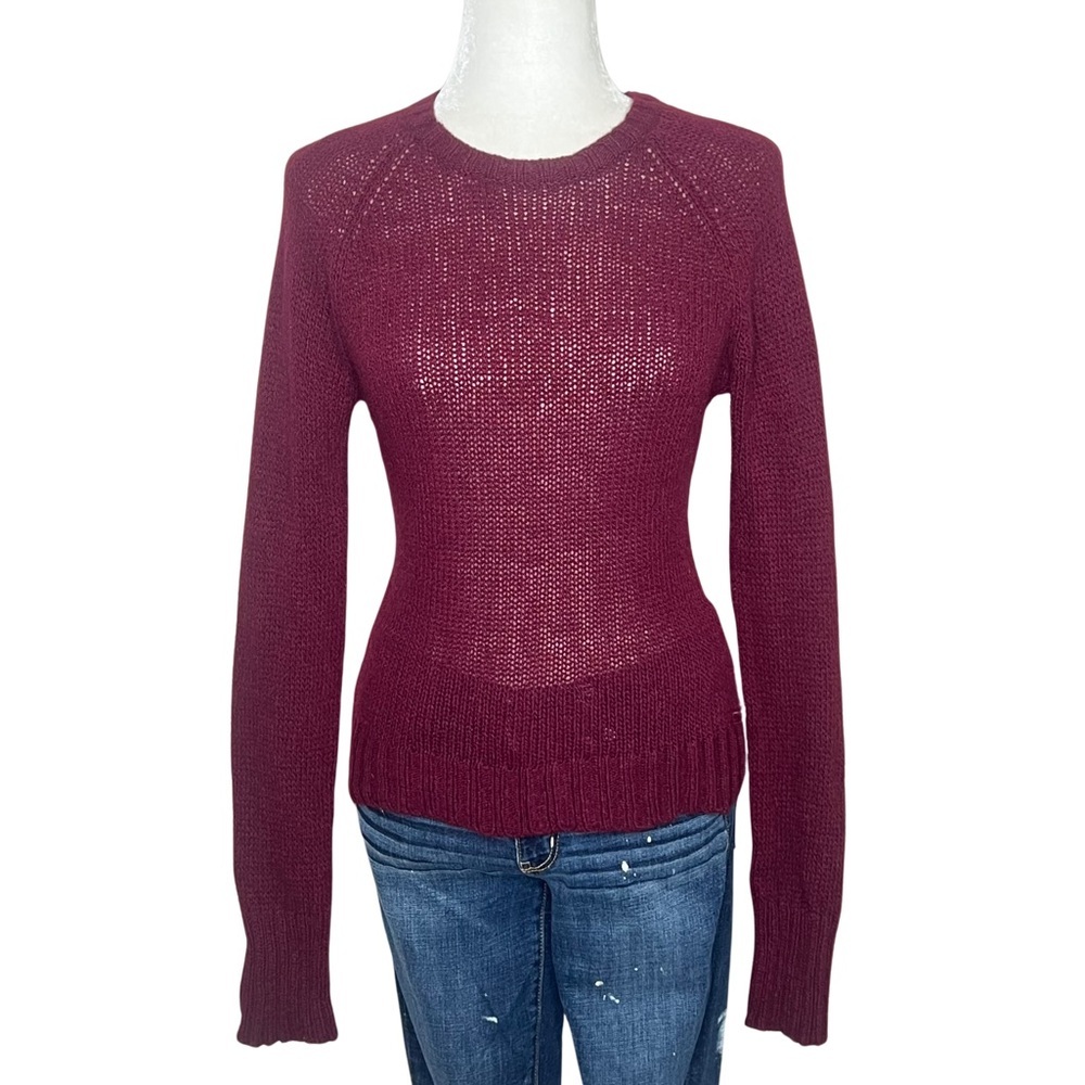 AEO Sweater Angora Wool Blend Crew Neck Long Sleeve Burgundy Wine Junior Large L